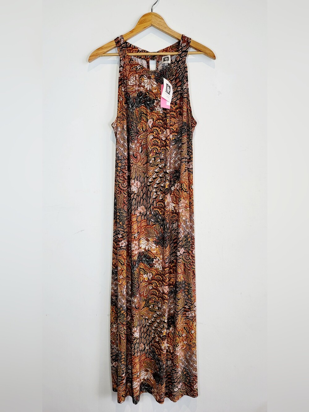 Anne Klein Brown Multi-Print Sleeveless Maxi Dress, Size 14